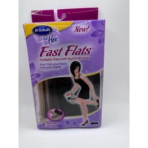 Dr. Scholls For Her Fast Flats Foldable Black Flats W Gold Wristlet Bag Size 7-8